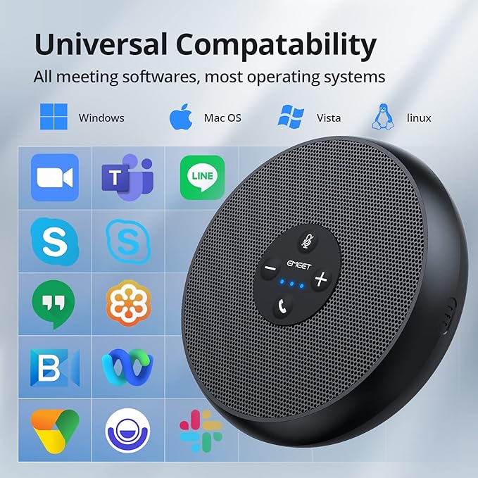 EMEET USB Speakerphone, M1A Zoom Certified AI Mics 360°Voice Pickup USB Type C-A Plug&Play Computer Speakers with Microphone, Fast Mute Noise Reduction Echo Cancellation for 5-8 People for Zoom Teams EMEET