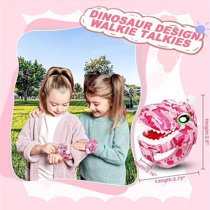 Dinosaur Walkie Talkies for Kids 2 Pack Camping Gear T-Rex Outdoor Toys for Girls Age 3-12 Year Old 3 Channel Long Range Birthday Gifts Christmas Stocking Stuffers MLDKA