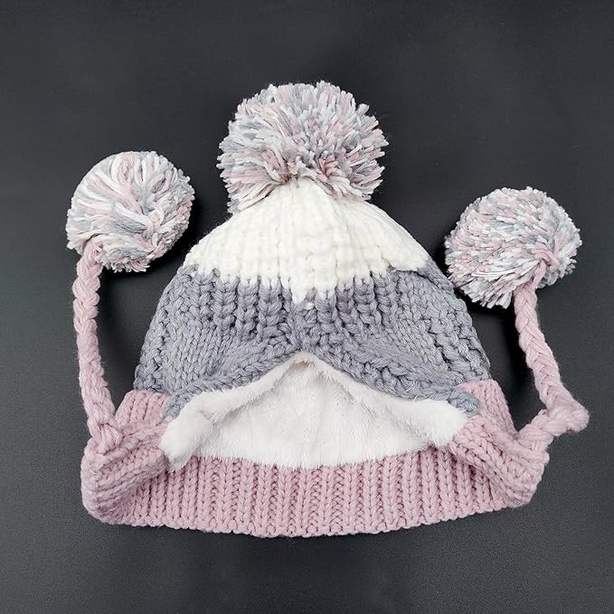 Women Winter Peruvian Cover Ears Beanie Hat Ear Flaps Sherpa Ski Snow Hats Knit Fleece Lined 3 Pom Pom HUAMULAN