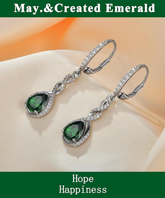 Fahonie Sterling Silver Long Drop Earrings with Cubic Zirconia Leverback Dangle Earrings Infinity Knot Birthstone Jewelry Gifts for Women FahonieJewelry