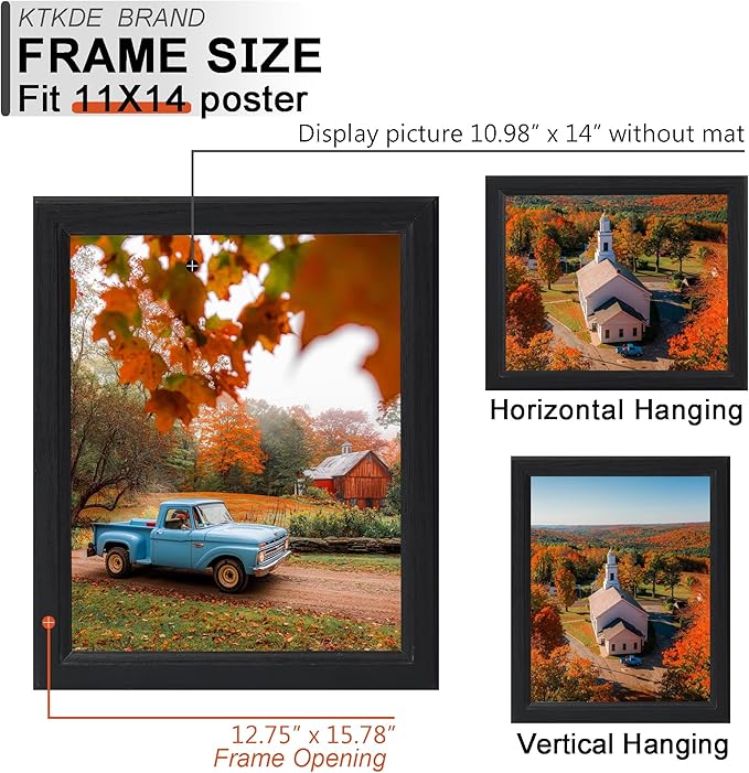 KTKDE 11x14 Picture Frame Set of 5,Black Wooded Shatter Resistant Glass, Vertical & Horizontal Wall Hanging for Wall Display,Studio Gallery Photo Frame for Photos, Posters & Art Prints KTKDE