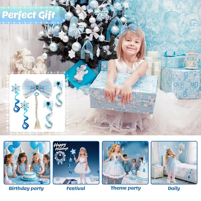 Jomi & Jolly 6 PCS Hair Accessories Set for Girls, Little Girl Colored Hair Tinsel Clips in Extensions, Princess Dress up Wigs, Cute Gifts and Costume Accessories for Little Princess (Blue) Kick Boosters