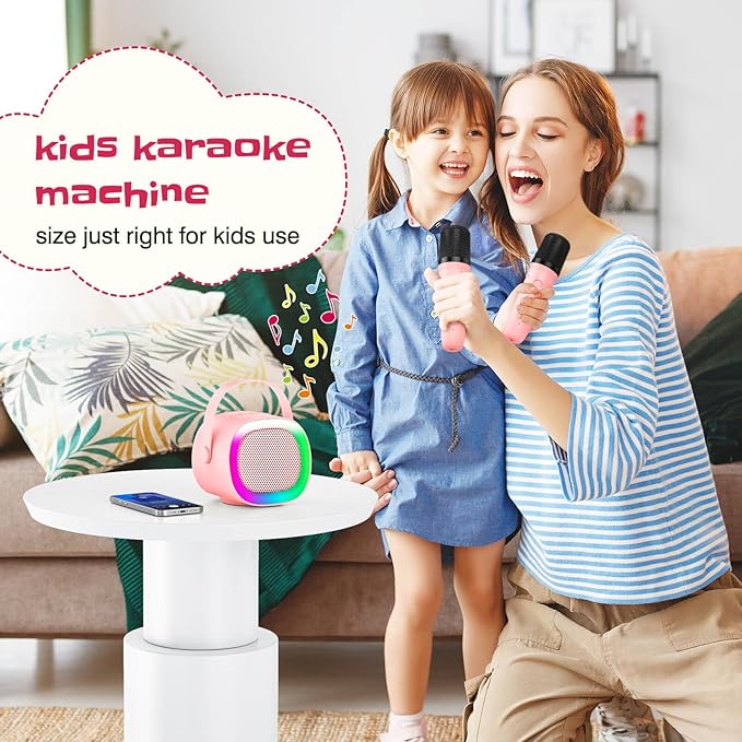LENRUE Karaoke Machine for Kids, Birthday Gifts for Girls Boys Teens with Wireless Microphone, Colored Lights, Trendy Stuff Gifts for 3, 4, 5, 6, 7, 8, 9, 10 +Year Old (ProPink 2Mic) LENRUE