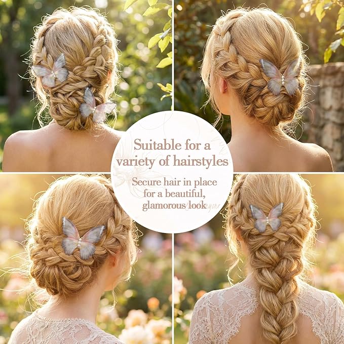 2Pcs Butterfly Hair Clips, Pearl Double Mesh Butterfly Clips, Moving Wings Butterflies Hair Barrette, Strong Hold Metal Butterflies Hairs Clip Fairy Accessories for Women Girls Kick Boosters