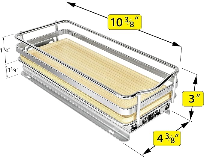 LYNK PROFESSIONAL® Élite™ Pull Out Spice Rack Organizer for Inside Kitchen Cabinets - 4-3/8 inch Wide - Slide Out Drawer – Wood/Chrome Sliding Spice Cabinet Organization Shelf Racks - 1 Tier LYNKPROFESSIONAL
