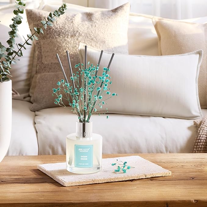 Airkeep Reed Diffuser Set,3.38 fl oz (100 ml) - Ocean Breeze Oil Diffusers with 8 Reed Sticks, Home Fragrance Reed Diffuser for Bathroom Shelf Decor Airkeep