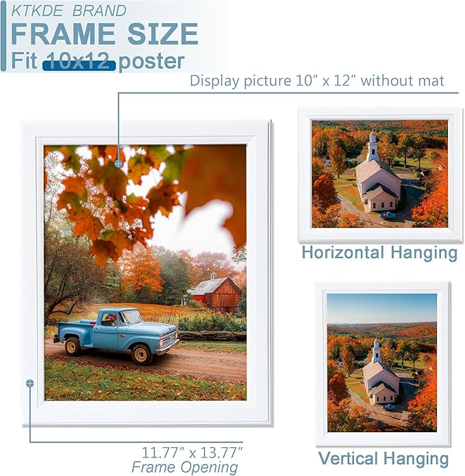 KTKDE 10x12 Picture Frame Set of 3,White Wooded Shatter Resistant Glass, Vertical & Horizontal Wall Hanging for Wall or Tapletop Display,Studio Gallery Photo Frame for Photos, Posters & Art Prints KTKDE
