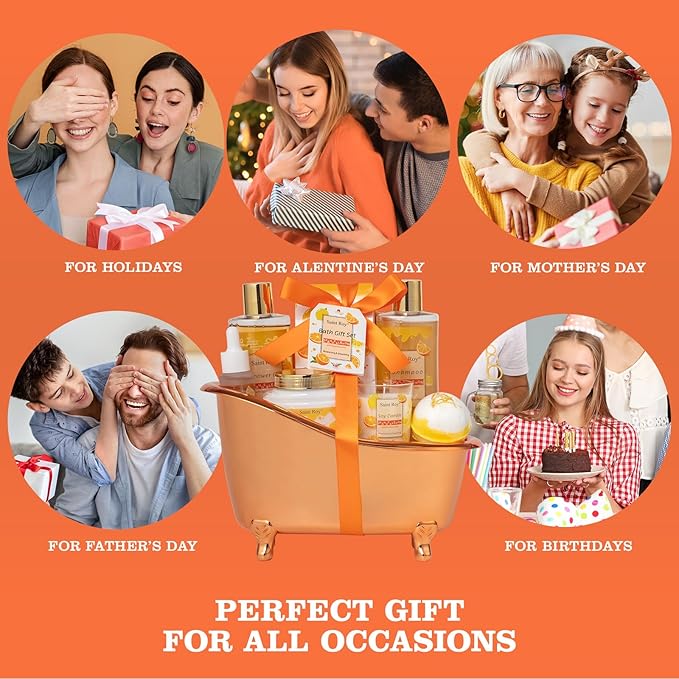 Orange Scents spa gift set Great Gift Lemon Spa Gifts for girls, Body care Set Birthday Gifts, Gift Baskets for Woman, 11pcs Bath Gift Set for Women, Christmas Gifts for Women Citrus Spa Gift Basket SaintRoy