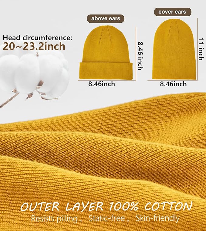 Winter Fleece Lined Beanie for Men Women, 100% Cotton Knit Thick Warm Beanies Hat, Cuffed Fisherman Hats Ski Skull Cap Simapu