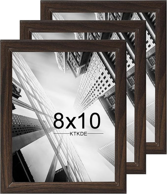 KTKDE 8x10 Picture Frame Set of 3,Walnut Wooded Shatter Resistant Glass, Vertical & Horizontal Wall Hanging for Wall or Tapletop Display,Studio Gallery Photo Frame for Photos, Posters & Art Prints KTKDE