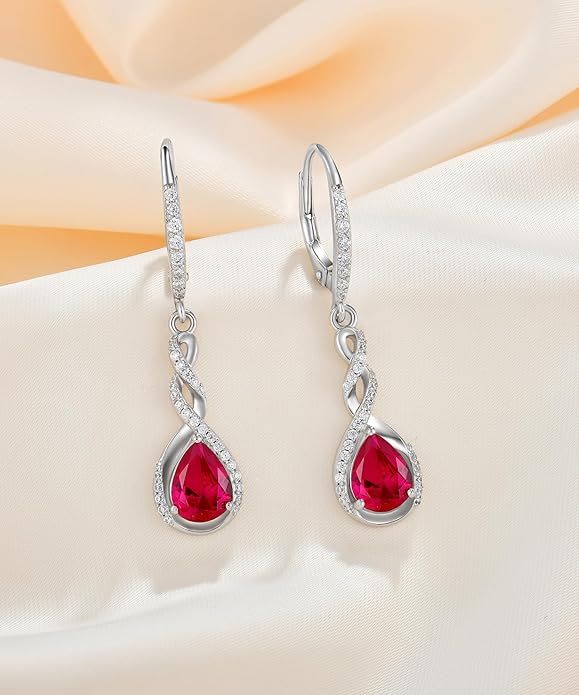 Fahonie Sterling Silver Long Drop Earrings with Cubic Zirconia Leverback Dangle Earrings Infinity Knot Birthstone Jewelry Gifts for Women FahonieJewelry