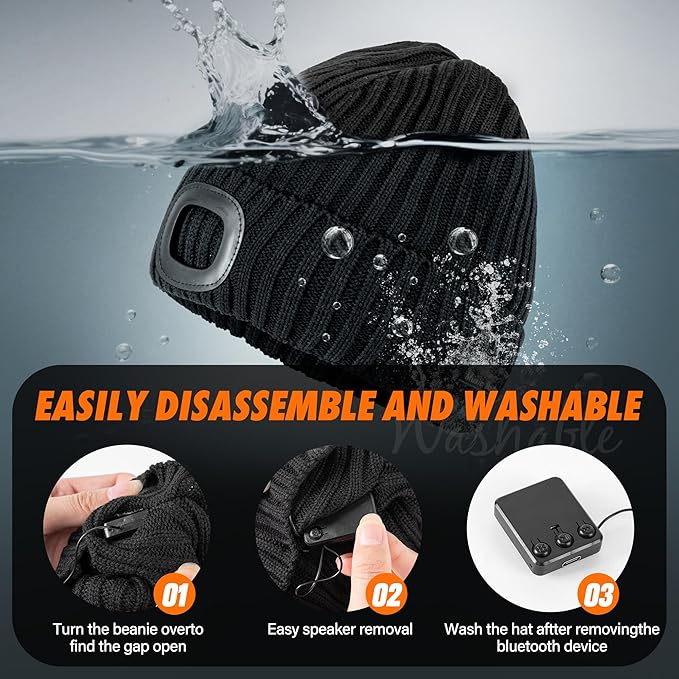 Bluetooth Beanie Hat with Light for Men, LED Beanie with Light Rechargeable, Headlamp Cap Wireless Headphones Built-in Speaker Mic Christmas Gifts for Teens Stocking Stuffers for Men Dad (Gray) AHASTI