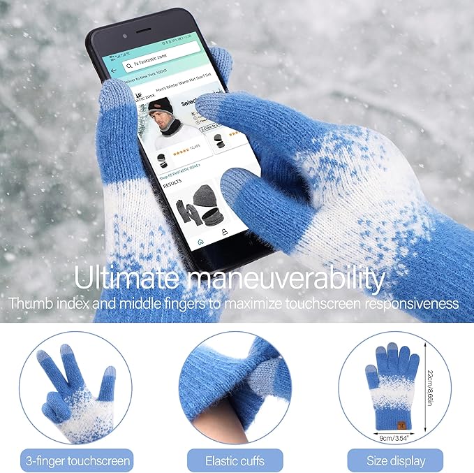 Womens Winter Knit Beanie Hats and Touchscreen Gloves Long Scarf Set with Warm Fleece Lined Skull Caps Scarves for Women FZFANTASTICZONE