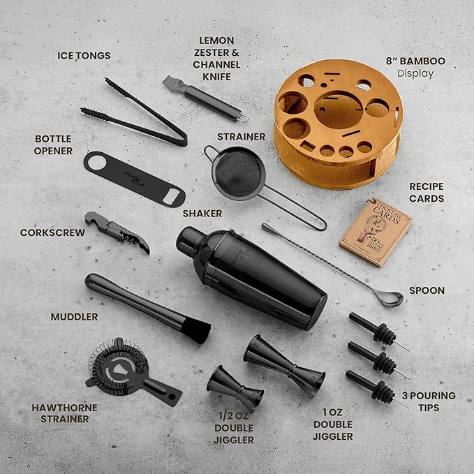 Mixology & Craft Bartender Kit - 15 Piece Set Including Cocktail Shaker and Bar Accessories, Perfect for Drink Mixing at Home, Plus Exclusive Recipe Cards MixologyCraft