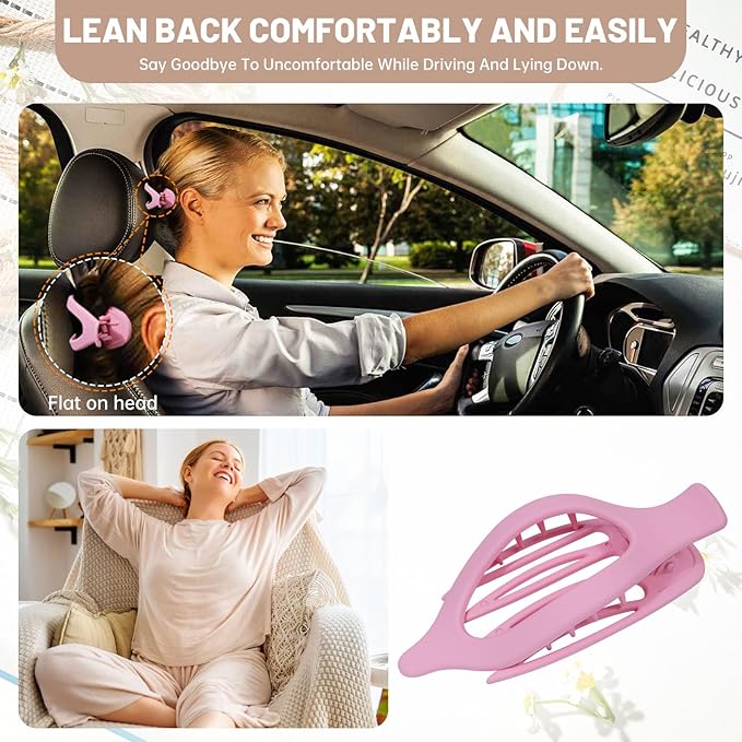 French Flat Hair Clips for Women - 6Pcs Flat Hair Claws for Thin Thick Hair Strong Hold No Slip Grip Hair Claw Clips for Women Girls (Flower (Pink)) AWAYTR