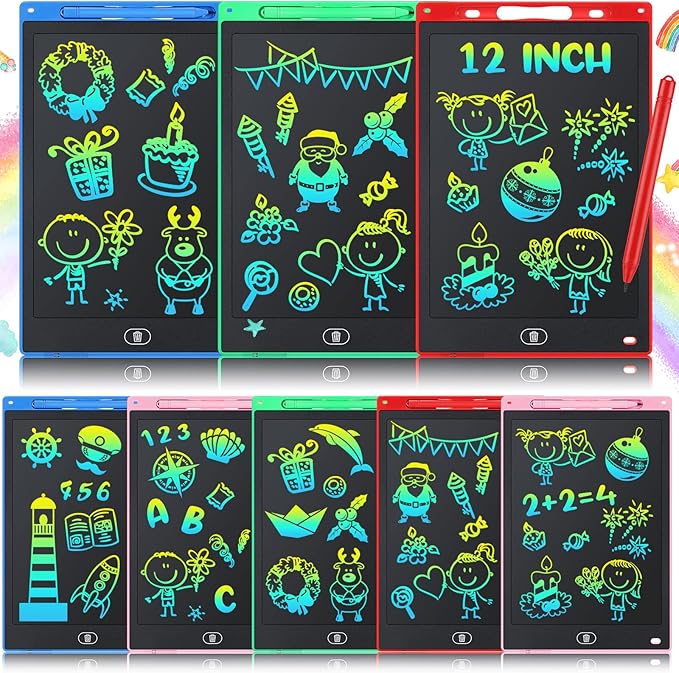 8 Pcs 12 Inch LCD Writing Tablet for Kids Bulk Doodle Board Colorful Doodle Pad Writing Board Electronic Drawing Tablet for Kids Toddlers Learning Birthday Day Gifts for Girls Boys (Black Trim) Zhehao