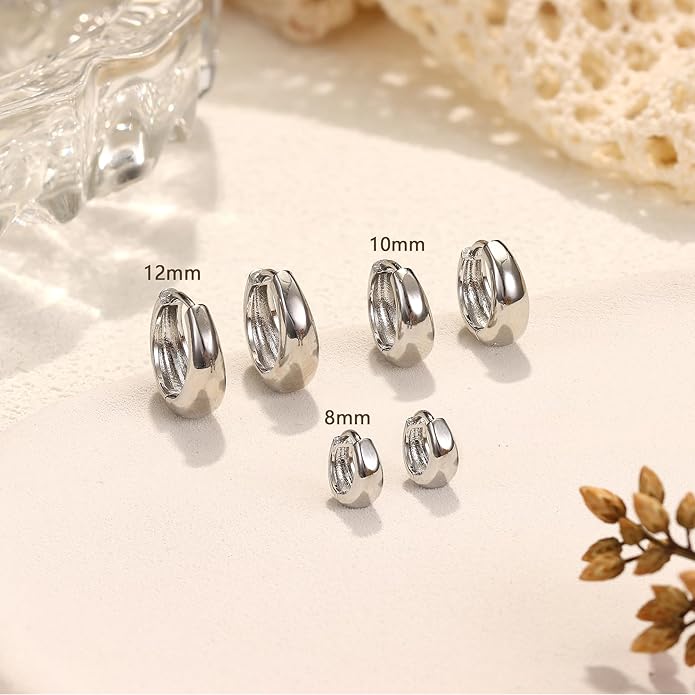 BESTEEL 3Pairs 14K Gold Plated Hoop Earrings Set for Women Chunky Earring Silver Plated Hypoallergenic Small Huggie Hoops Lightweight Tiny Thick Trendy Hoop Earrings Stacks for Multiple Piercing BESTEEL