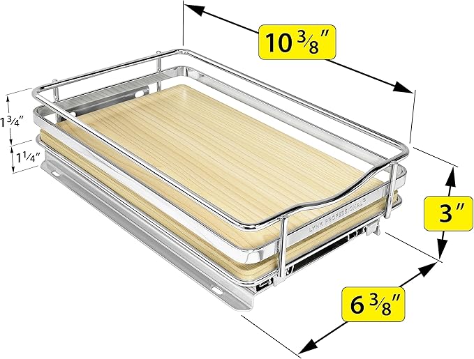 LYNK PROFESSIONAL® Élite™ Pull Out Spice Rack Organizer for Inside Kitchen Cabinets - 6-3/8 inch Wide - Slide Out Drawer – Wood/Chrome Sliding Spice Cabinet Organization Shelf Racks - 1 Tier LYNKPROFESSIONAL