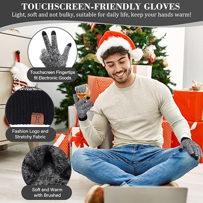 FZ FANTASTIC ZONE Mens Winter Knit Hat Beanie Long Neck Scarf Touchscreen Gloves Set Fleece Skull Caps Gifts for Men Women FZFANTASTICZONE