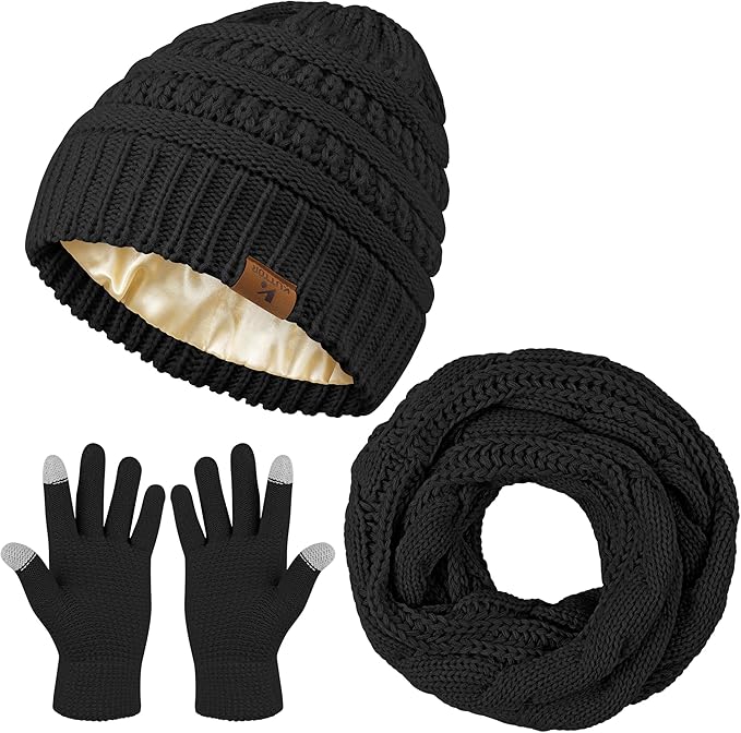 Winter Beanie Hat Scarf Gloves Set Warm Knit Fleece Touchscreen Gloves Neck Scarf Set Adult Winter Gift for Men Women KUTTOR