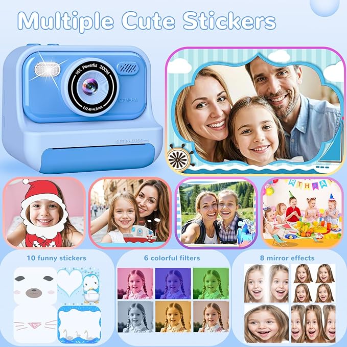Kids Toys Instant Print Camera,2.4 Inch Screen Kids Instant Cameras, Christmas Birthday Gifts for Girls Age 3-12, Portable Toddler Toy for 3 4 5 6 7 8 9 10 Year Old Girls Boys Eaever