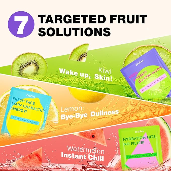 ZealSea Clean Beauty Face Masks Skincare, Minimalism 15 Ingredients Sheet Mask, Deep Hydration Facial Mask for Bouncy & Glowing, Sleepover Spa Party Supplies, Women Teen Girl Gifts Trendy Stuff, 7Pack ZealSea