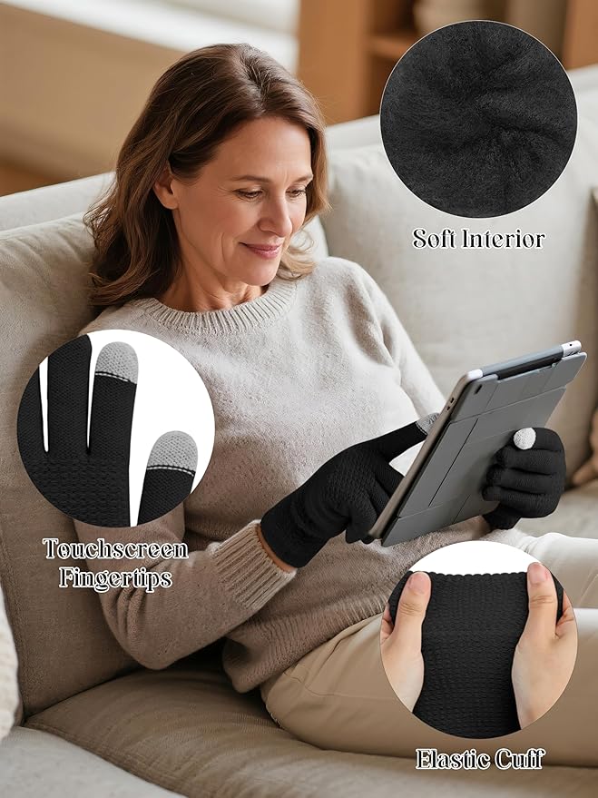 Winter Beanie Hat Scarf Gloves Set Warm Knit Fleece Touchscreen Gloves Neck Scarf Set Adult Winter Gift for Men Women KUTTOR