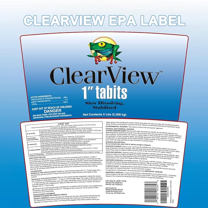 ClearView Chlorine Tablets 1 Inch 10 Lbs for Swimming Pools, 1" Chlorinating Tablets for Spa Hot Tub Chemicals Pool Chlorinating Sanitizer, Kills Bacteria Controls Algae Kick Boosters