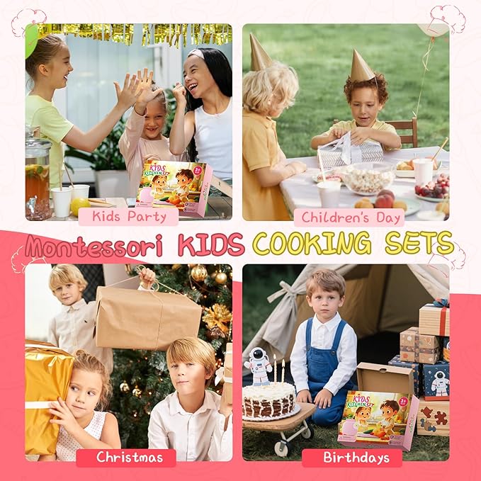 Montessori Kitchen Tools for Toddlers,Kids Knife for Real Cooking,Toddlers Knife Set with Storage Box Kids Safe Knives Children Cutting Set and Peeler,Montessori Toys for Kitchen Set -Pink Lullulii