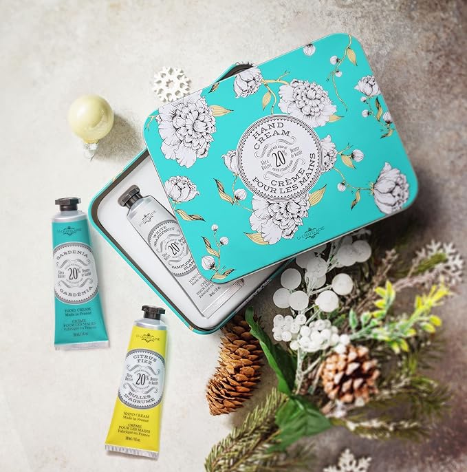 La Chatelaine Hand Cream Trio Tin Gift Set, Natural Hand Lotion, Made in France with 20% Organic Shea Butter, Moisturizing (Gardenia, White Grapefruit, Citrus Fizz) 3 x 1 fl. LaChatelaine