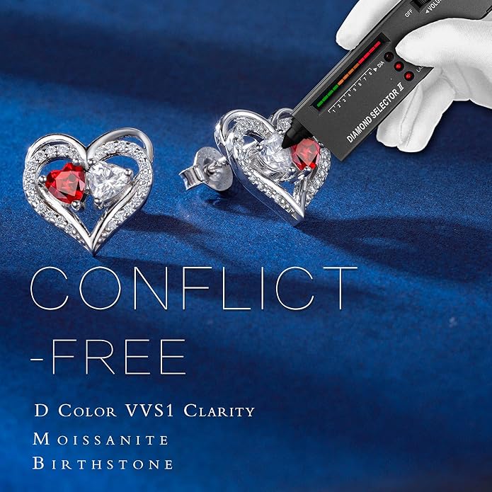 MOOSEA Christmas Gifts for Women - 925 Sterling Silver Heart Earring Anniversary Birthday Gifts for Women Wife Girlfriend Mom Birthstone Moissanite Jewelry Gift MOOSEA