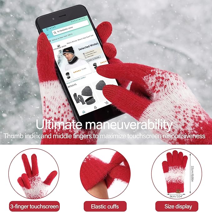 Womens Winter Knit Beanie Hats and Touchscreen Gloves Long Scarf Set with Warm Fleece Lined Skull Caps Scarves for Women FZFANTASTICZONE