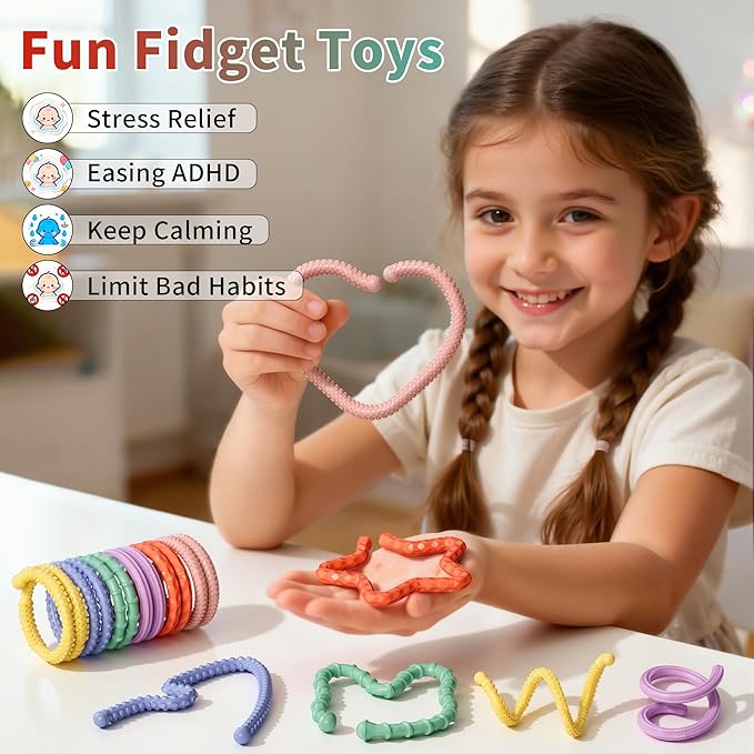 Hepotk Sensory Fidget Sticks - 12PCS Silicone Fidget Toy Pack with Mixed Textures, Random Colors & Styles | Stress Relief Toys for Autistic Kids 3+ & Adults | Must-Have for Travel, School & Home