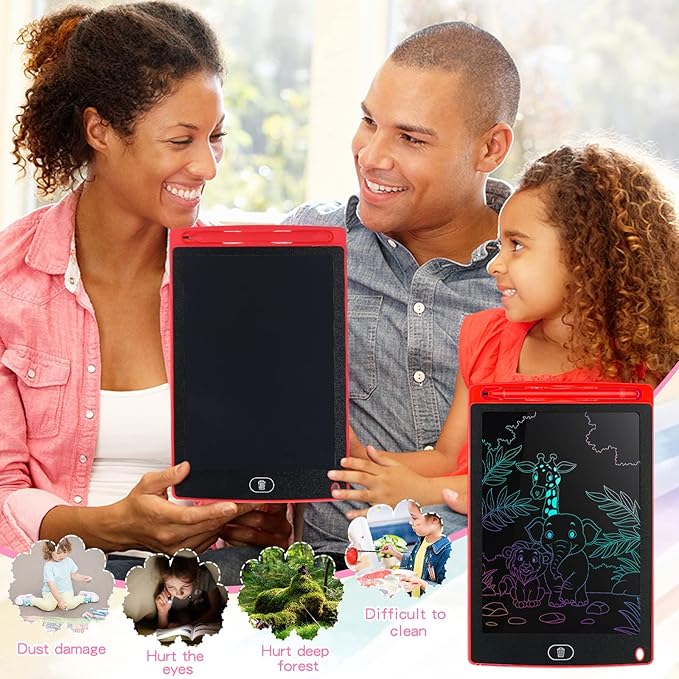 Tinlade 12 Pack LCD Writing Tablets for Kids, 8.5 Inch Erasable Doodle Boards Portable Electronic Drawing Pads, Learning Bulk Toys Gifts for Christmas School(Pink, Green, Red, Blue) Tinlade