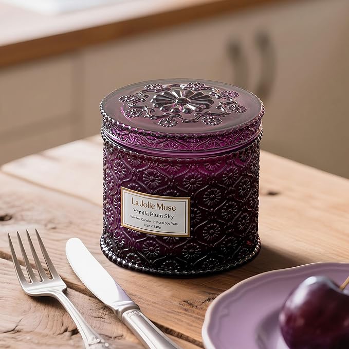 LA JOLIE MUSE Vanilla Plum Sky Candle - Coconut, Vanilla, Plum | 12 oz Large 2-Wick Soy Wax Candle | 60 Hours Clean Burn | Gift-Ready for Hosts & Gatherings | Elegant Home Decor LaJol%C3%ADeMuse