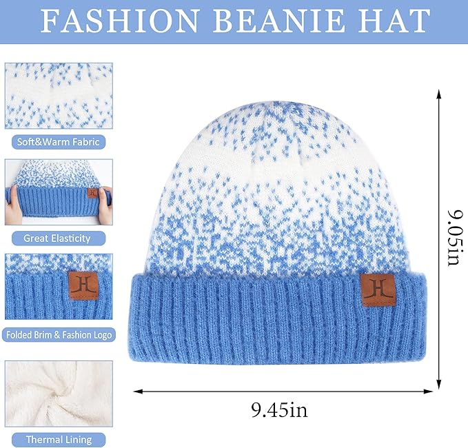 Womens Winter Knit Beanie Hats and Touchscreen Gloves Long Scarf Set with Warm Fleece Lined Skull Caps Scarves for Women FZFANTASTICZONE