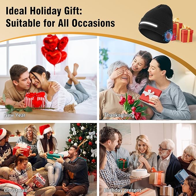 LED Beanie Hat with Bluetooth-Tech Gifts for Men and Women, Wireless Hat Beanie Cap Headlamp Music hat Atapeas