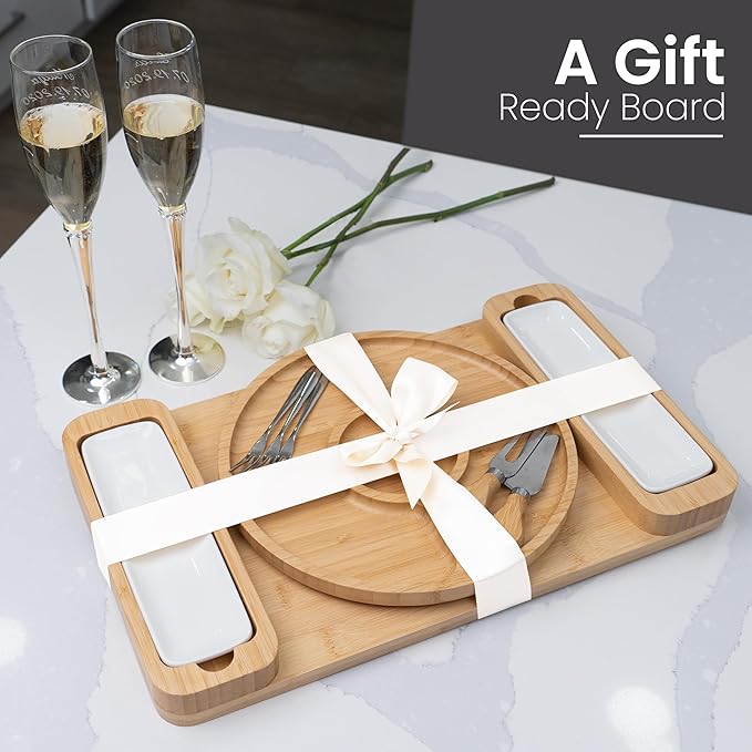 Charcuterie Board Gift Set - Bamboo Cheese Board & Serving Tray for Meat, Cheese, Crackers, Fruit - Large Wooden Charcuterie Boards for Parties - Wedding, Housewarming, Birthday Gifts for Women Bamb%C3%BCsi