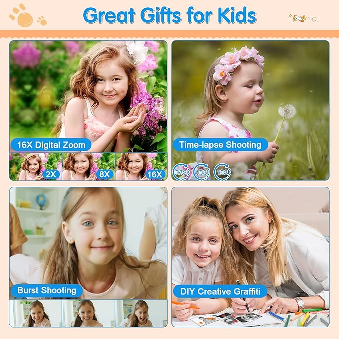 Kids Camera Instant Print - Kids Printing Cameras That Print Photos Toddler Digital Camera for Kid 1080P Toys Video Cameras Christmas Birthday Gifts for 3-12 Year Old Girls Boys Pink PROGRACE