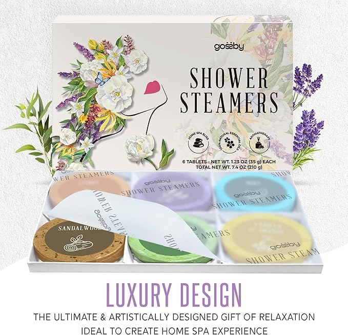 Shower Steamers Aromatherapy GOSSBY 6 Pack - Gifts for Women, Birthday Gifts for Her, Home Spa, Shower Bombs, Self Care, Relaxation, Lavender Essential Oil, Teen Girl Gifts - Serene Essence Style Gossby