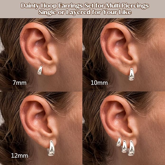 BESTEEL 3Pairs 14K Gold Plated Hoop Earrings Set for Women Chunky Earring Silver Plated Hypoallergenic Small Huggie Hoops Lightweight Tiny Thick Trendy Hoop Earrings Stacks for Multiple Piercing BESTEEL