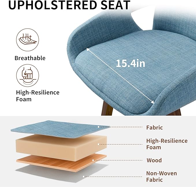 Bar Stool Set of 2, Fabric Counter High Stools with Back and Armrest 360° Swivel Walnut Bar Chair for Kitchen Island Home Dining - Blue VipDesk