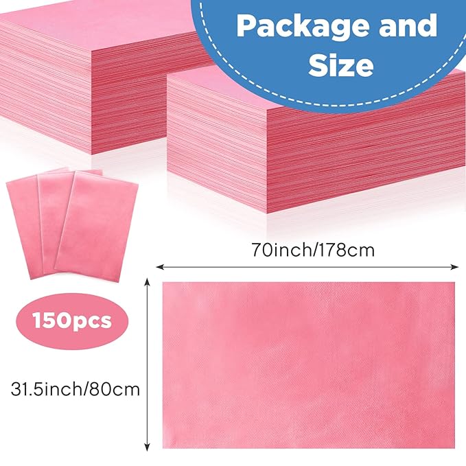 Tegeme 150 Pieces Disposable Massage Table Sheets 31" x 70" Waterproof Bed Sheets Non Woven Bed Cover for Massage Table Beauty Salons Tatto Spa Hotels(Pink) Tegeme