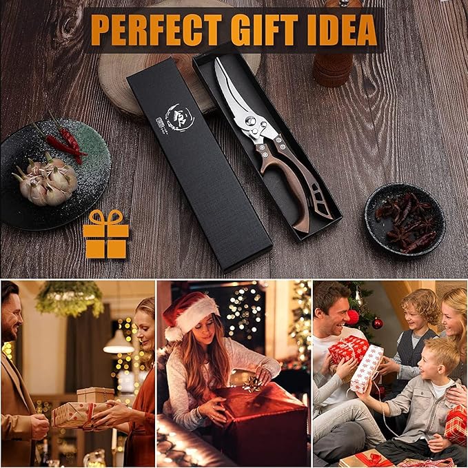 Poultry Shears, Heavy Duty Kitchen Shears with Serrated Edge, No Rust Spring Loaded, Multipurpose Stainless Steel Kitchen Scissors for Chicken, Bone, Meat, Turkey, Fish Thanksgiving Christmas Gifts DreamReach