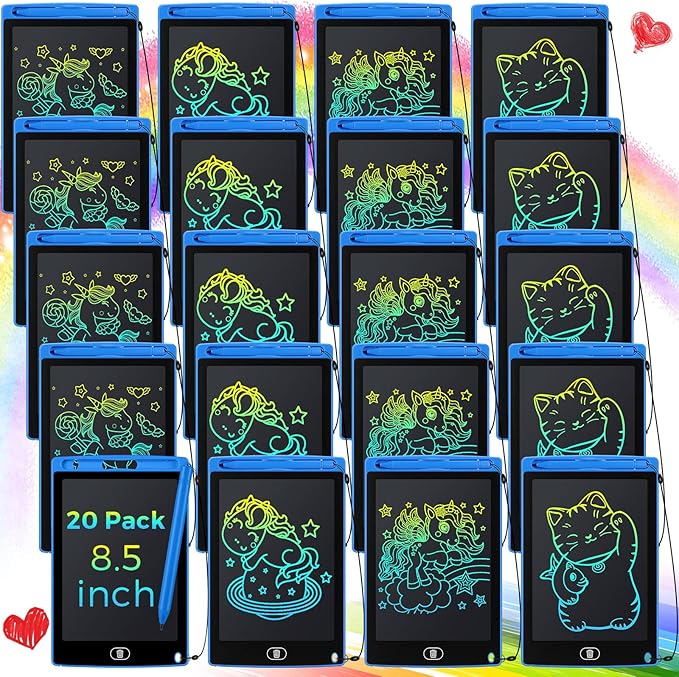 Zhehao 20 Pack LCD Writing Board for Kids, 8.5 Inches Doodle Reusable Screen Drawing Pad Erasable Painting Pads Educational Toy for 3-8 Years(Blue) Zhehao