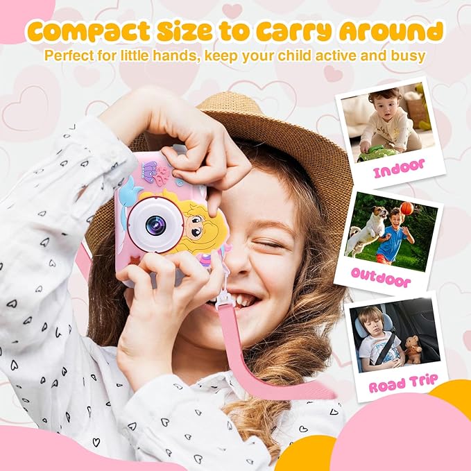 Camera for Kids Girls Age 3-8, Mermaid Toys Toddler Digital Camera Christmas Birthday Gifts for 3 4 5 6 7 8 Years Old Girl, Cute Selfie Video Camera, HD 1080P, 32GB SD Card EnvyvipLLC