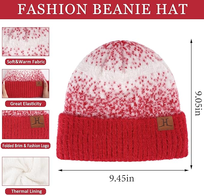 Womens Winter Knit Beanie Hats and Touchscreen Gloves Long Scarf Set with Warm Fleece Lined Skull Caps Scarves for Women FZFANTASTICZONE