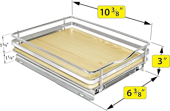 LYNK PROFESSIONAL® Élite™ Pull Out Spice Rack Organizer for Inside Kitchen Cabinets - 8-3/8 inch Wide - Slide Out Drawer – Wood/Chrome Sliding Spice Cabinet Organization Shelf Racks - 1 Tier LYNKPROFESSIONAL