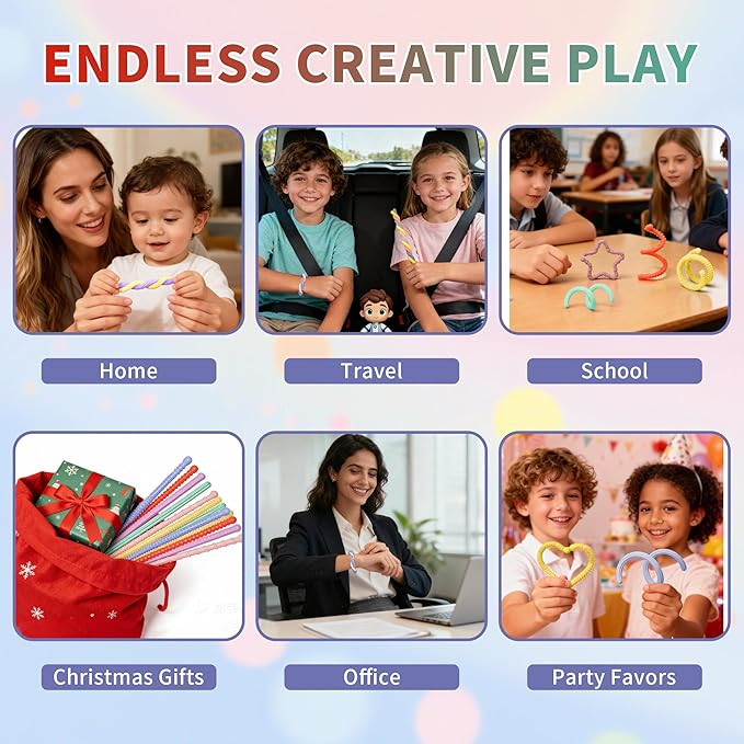 Hepotk Sensory Fidget Sticks - 12PCS Silicone Fidget Toy Pack with Mixed Textures, Random Colors & Styles | Stress Relief Toys for Autistic Kids 3+ & Adults | Must-Have for Travel, School & Home