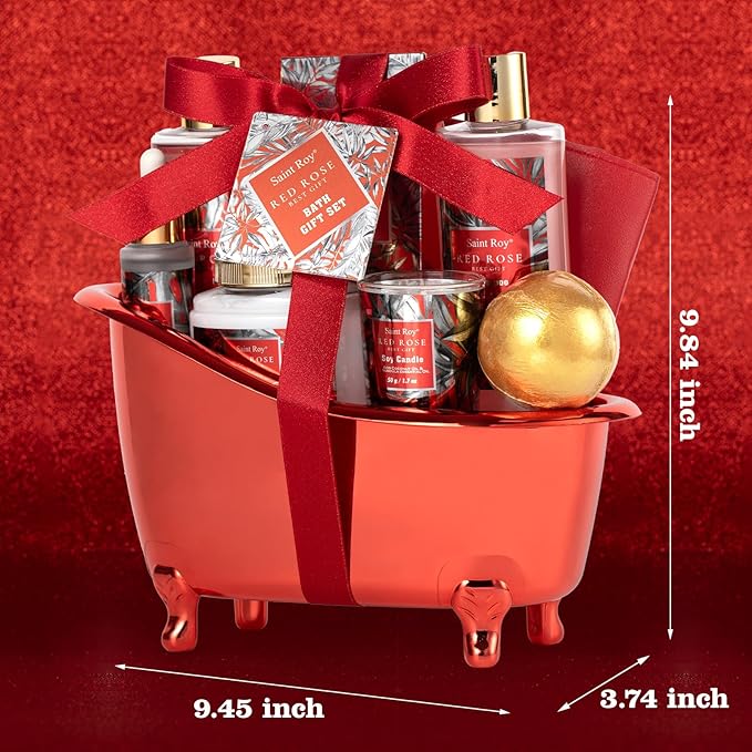 Christmas Spa Gift Set For Women, Birthday Gifts for Her, Spa Gift Basket for Women, Red Rose Bath and Body in Floral Scents Bath Kits, Home Spa Gift Basket, Bath Spa Kit for Mothers day Bath Lotion SaintRoy